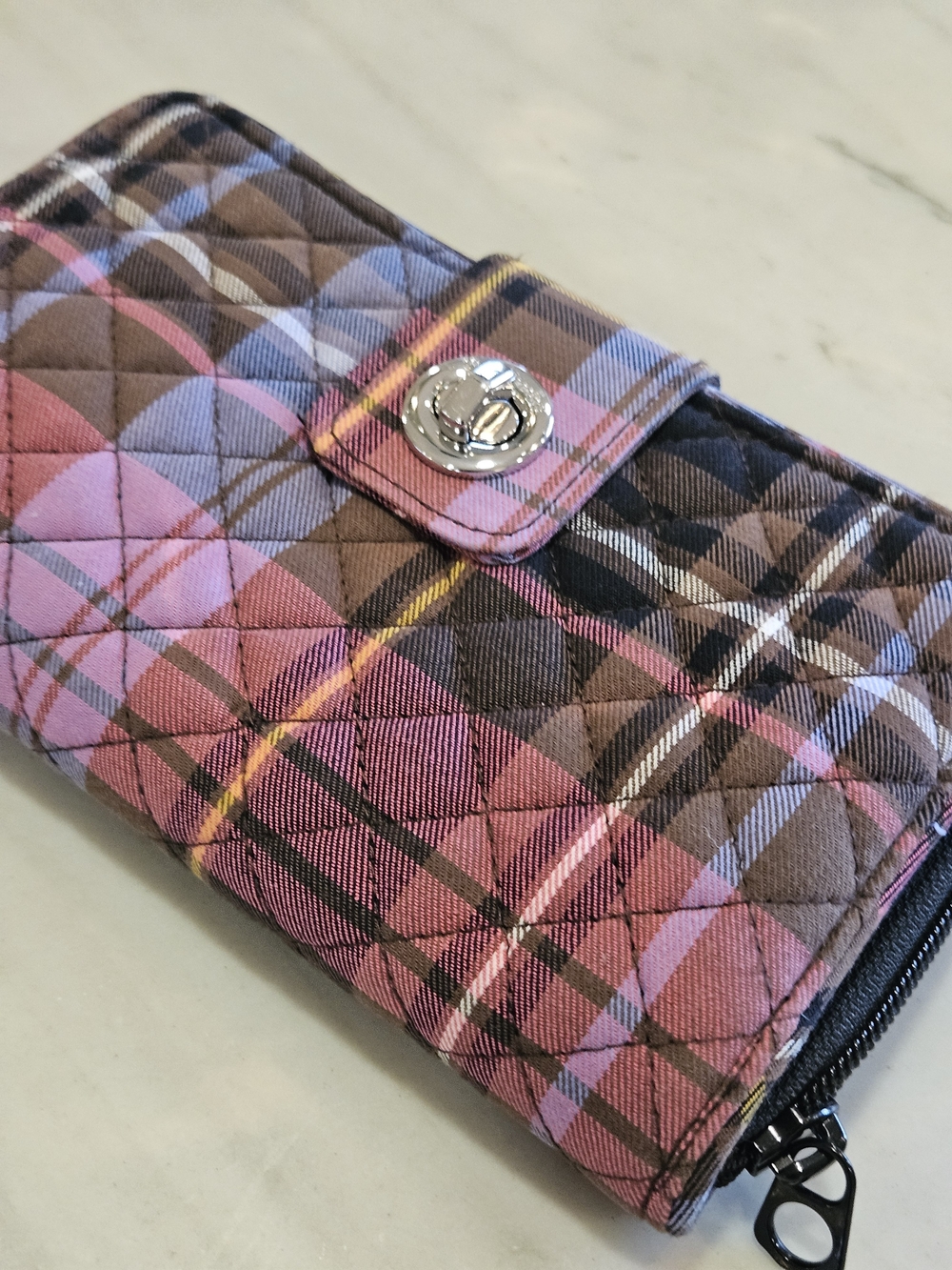 Vera Bradley RFID Turnlock Wallet in Cozy Plaid